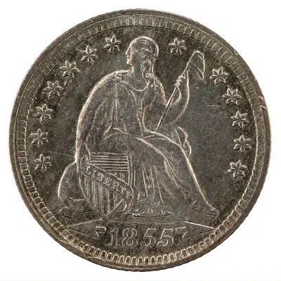 Seated Liberty Dime - Seated Liberty holding shield and cap on pole