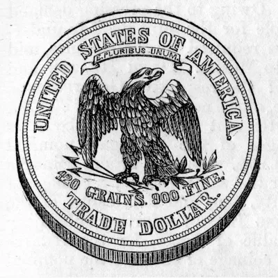 Trade Dollar - Seated Liberty facing left holding olive branch, facing ocean